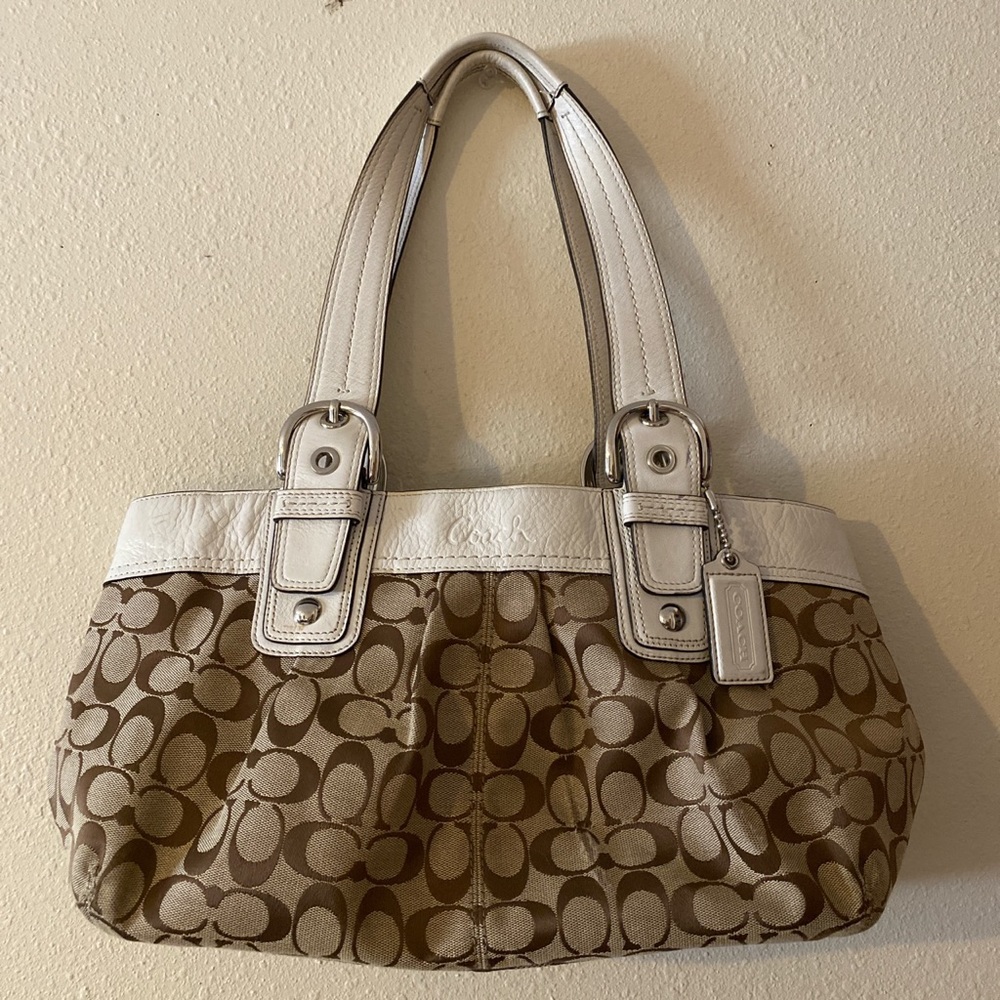 Vintage Coach Pleated Soho Tote bag White Canvas